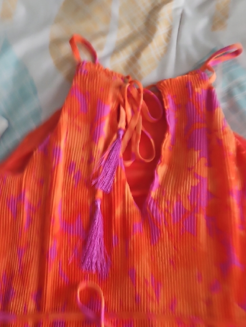 Taylor Bright Orange & Pink Halter Summer Dress - Picture 5 of 8